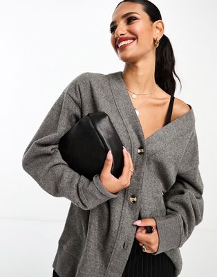 ASOS DESIGN super soft long line cardigan in charcoal heather - part of a set-Gray