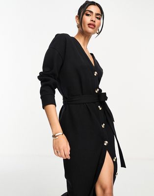 ASOS DESIGN supersoft button up maxi cardigan belted dress in black