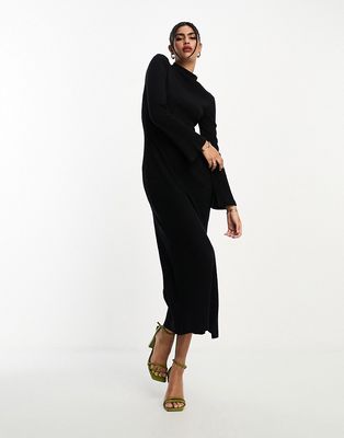 ASOS DESIGN supersoft grown on neck long sleeve midi dress in black