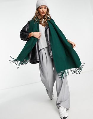 ASOS DESIGN supersoft scarf with tassels in forest green