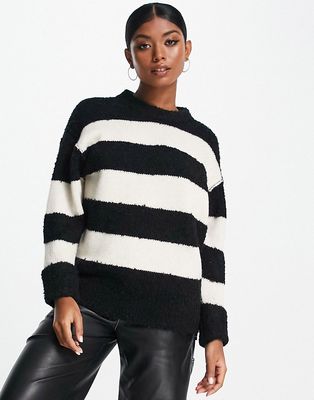 ASOS DESIGN sweater in mixed yarn stripe in black and white-Multi