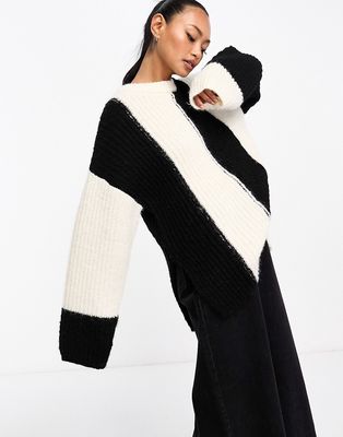 ASOS DESIGN sweater with vertical stripe pattern in black and white