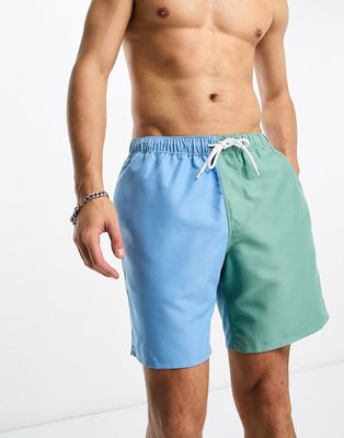 ASOS DESIGN swim shorts in mid length in color block print-Multi