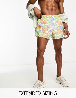 ASOS DESIGN swim shorts in short length in floral garden print-Multi