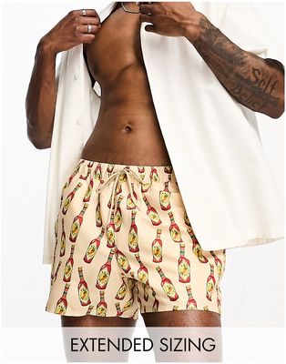 ASOS DESIGN swim shorts in short length in hot sauce print-Multi