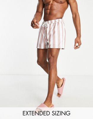 ASOS DESIGN swim shorts in short length in pink stripe-Multi