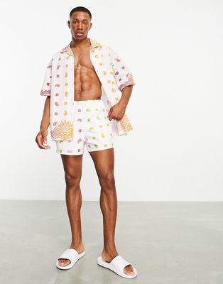 ASOS DESIGN swim shorts in short length in rainbow bandana print - part of a set-Multi