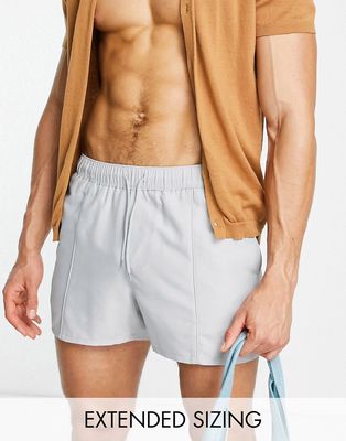 ASOS DESIGN swim shorts in short length with pin tuck in light gray