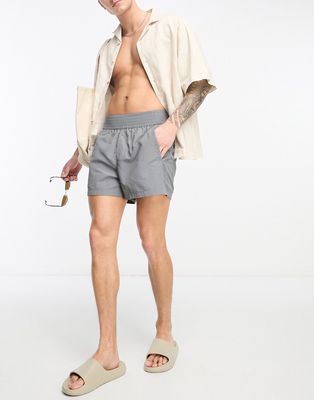 ASOS DESIGN swim shorts in short length with thick waistband in charcoal-Gray