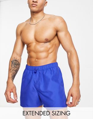 ASOS DESIGN swim shorts in short length with toggle in bright blue