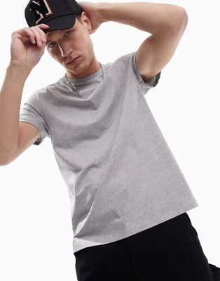 ASOS DESIGN t-shirt with crew neck and roll sleeve in gray marl