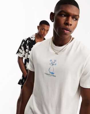 ASOS DESIGN t-shirt with floral chest print in off white