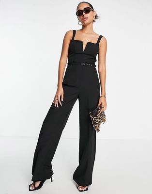 ASOS DESIGN tailored square neck jumpsuit with kick flare in black