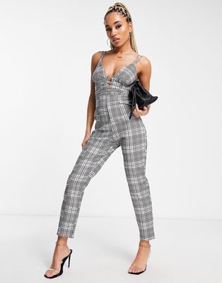 ASOS DESIGN tailored strappy jumpsuit in check-Multi