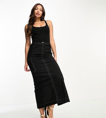 ASOS DESIGN Tall 2 in 1 ribbed scoop neck tank top with cargo midi dress in black with contrast stitch