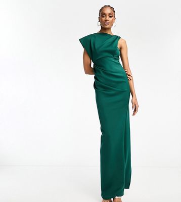 ASOS DESIGN Tall asymmetric high neck minimal maxi dress in green