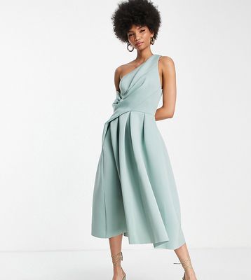 ASOS DESIGN Tall bare shoulder midi prom dress in frosty sage-Green
