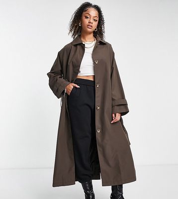 ASOS DESIGN Tall boyfriend trench coat in chocolate-Brown