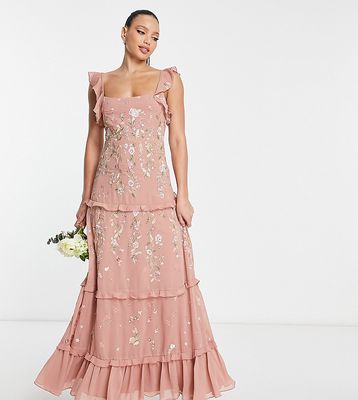 ASOS DESIGN Tall Bridesmaid cami embellished maxi dress with embroidery in rose-Pink