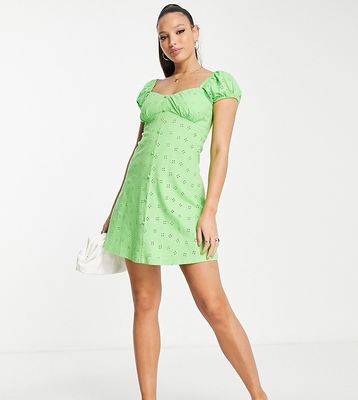 ASOS DESIGN Tall broderie bust detail mini tea dress with buttons in apple green