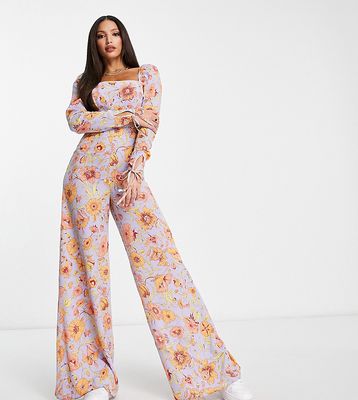 ASOS DESIGN Tall bubble crepe square neck jumpsuit in floral print-Multi