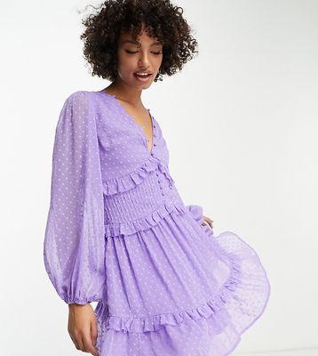 ASOS DESIGN Tall button through pintuck mini textured dress in purple