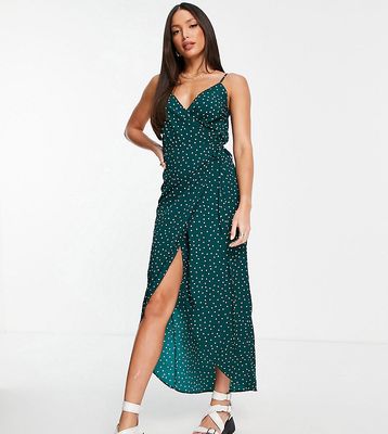 ASOS DESIGN Tall cami wrap maxi dress in green polka dot print-Multi
