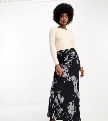 ASOS DESIGN Tall chiffon bias maxi skirt in blurred mono print-Black