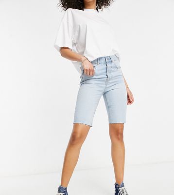 ASOS DESIGN Tall cotton blend denim '90s' longline shorts in lightwash - MBLUE-Blues