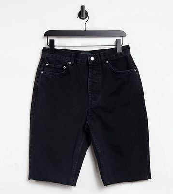 ASOS DESIGN Tall cotton blend denim '90s' longline shorts in washed black - BLACK