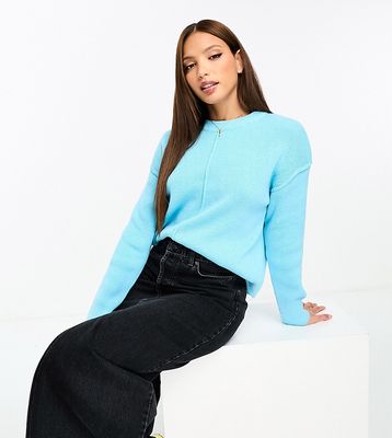 ASOS DESIGN Tall crew neck boxy sweater with seam front in blue
