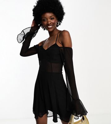 ASOS DESIGN Tall cross strap detail mini tea dress with sheer panel in black