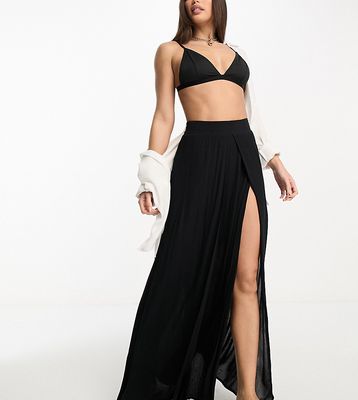 ASOS DESIGN Tall double split beach sarong skirt in black