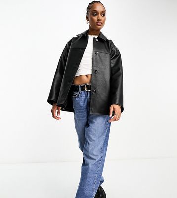 ASOS DESIGN Tall faux leather clean top collar jacket in black