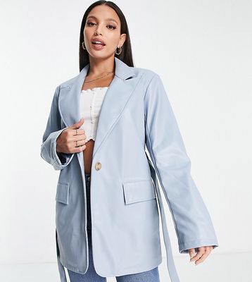 ASOS DESIGN Tall faux leather dad blazer jacket in blue