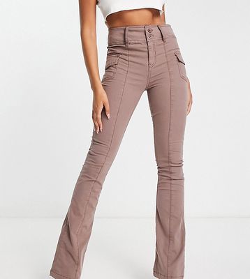 ASOS DESIGN Tall flare pants with cargo pocket detail in mink-Brown