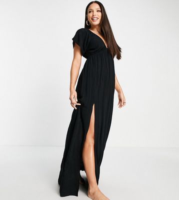 ASOS DESIGN Tall flutter sleeve maxi beach dress in black