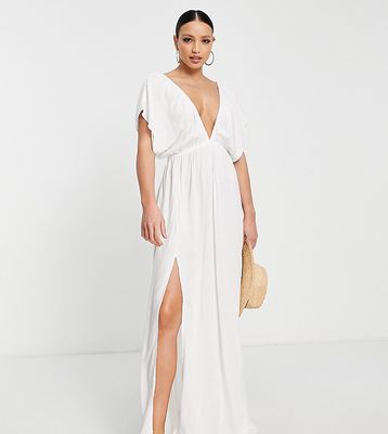 ASOS DESIGN Tall flutter sleeve maxi beach dress in white