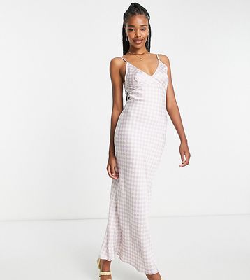 ASOS DESIGN Tall high apex satin maxi slip dress in lilac checkerboard-Multi