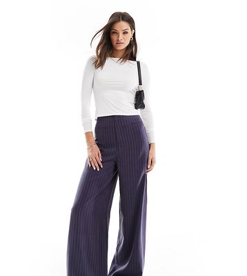 ASOS DESIGN Tall high waisted wide leg pants with raw edge detail in navy stripe