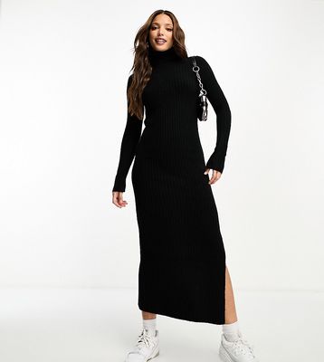ASOS DESIGN Tall knit maxi dress with high neck and side split in black