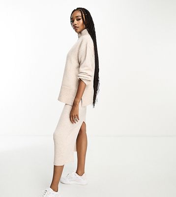 ASOS DESIGN Tall knit midi skirt in oatmeal - part of a set-Neutral