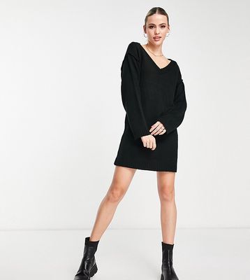 ASOS DESIGN Tall knit mini dress with v neck in black