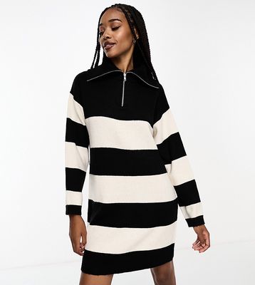ASOS DESIGN Tall knit sweater mini dress with zip neck in stripe-Multi