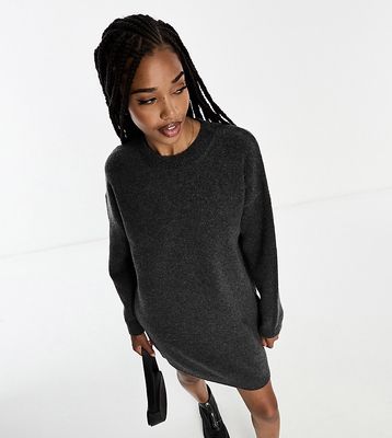 ASOS DESIGN Tall knitted sweater mini dress with crew neck in charcoal-Gray