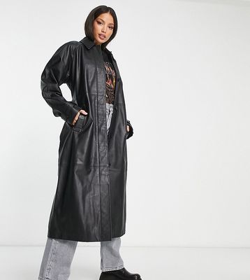 ASOS DESIGN Tall leather trench coat in black