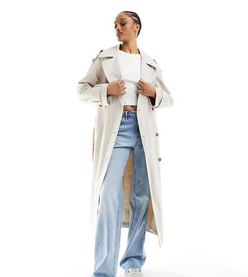 ASOS DESIGN Tall linen mix trench coat in stone-Neutral