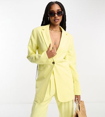 ASOS DESIGN Tall linen slim fit suit blazer in lemon-Yellow