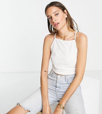 ASOS DESIGN Tall linen square neck sun top with lace up back in white