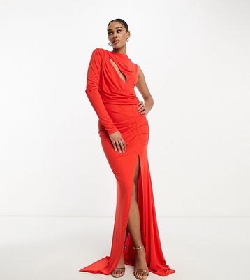 ASOS DESIGN Tall long sleeve premium asymmetric cut out maxi dress in red